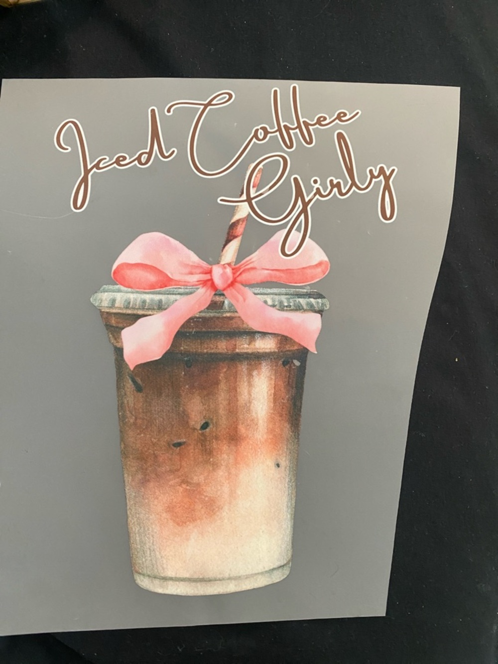 “Iced Coffee Girly” Iron-on Heat Transfer Design - Pink Bow